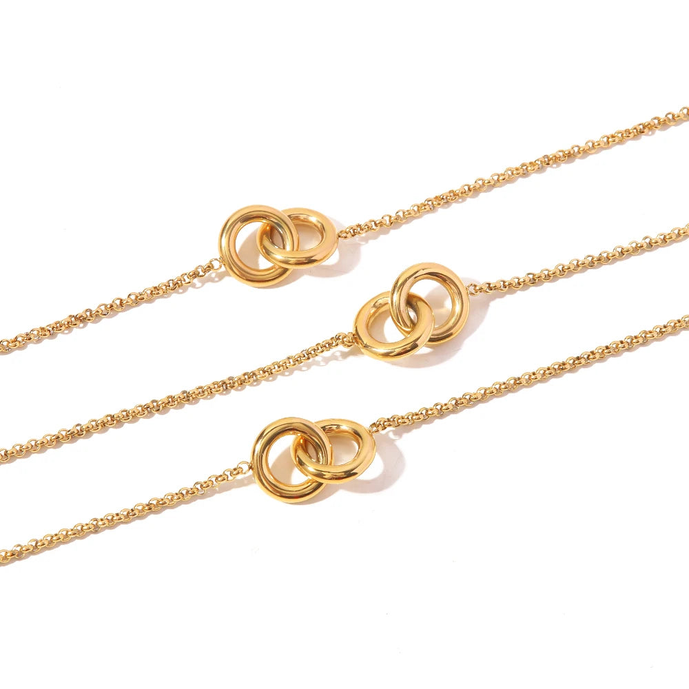 Interlocked Double Ring Pendant Necklace | 18K Gold Plated Stainless Steel Choker