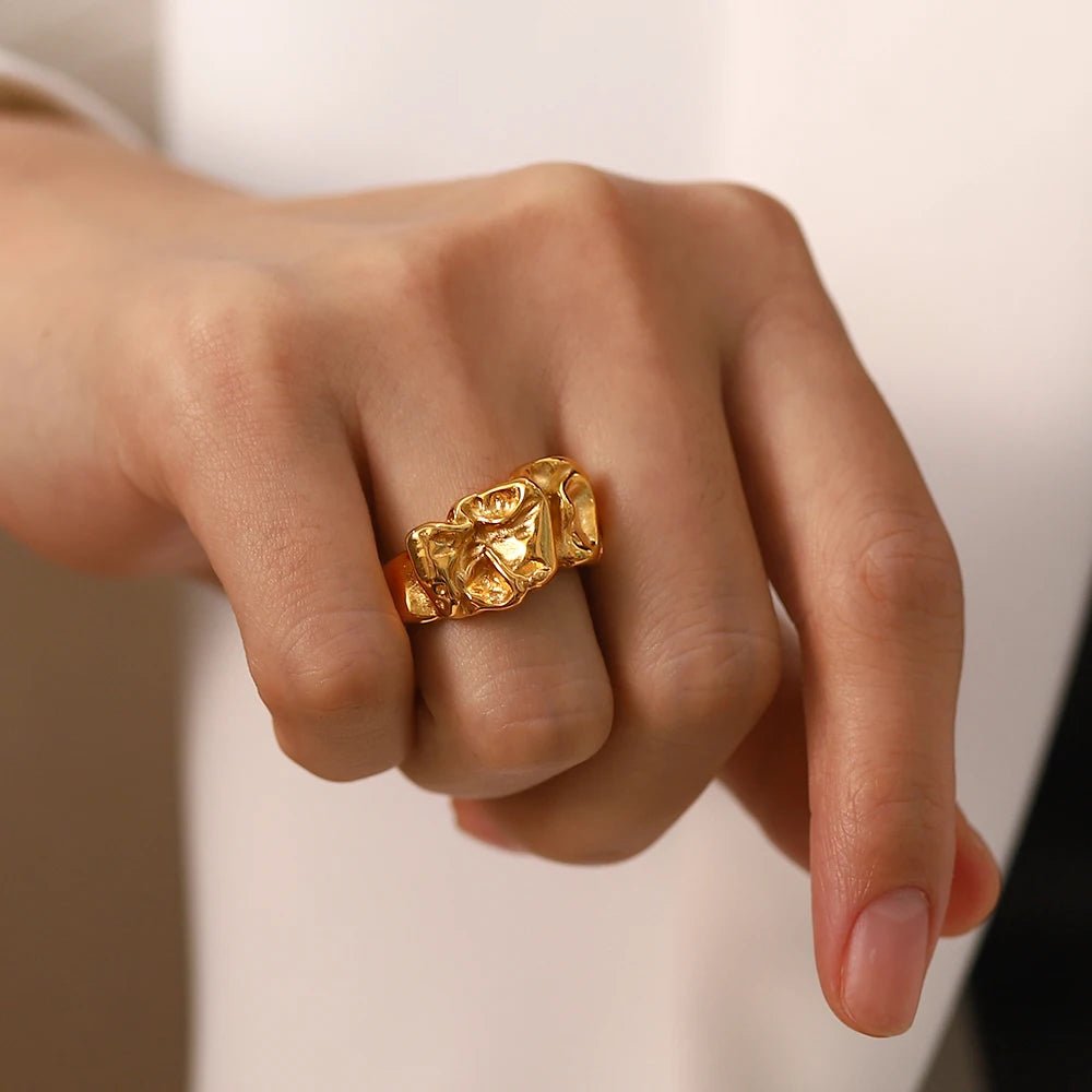 PVD 18K Gold Molten Texture Open Band Ring - The PM Edit