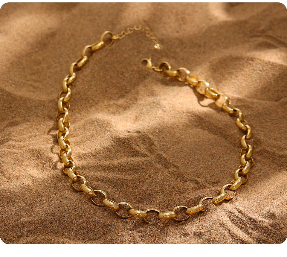 Chunky Gold Belcher Chain Necklace | 18K Gold Plated Stainless Steel Statement Jewelry