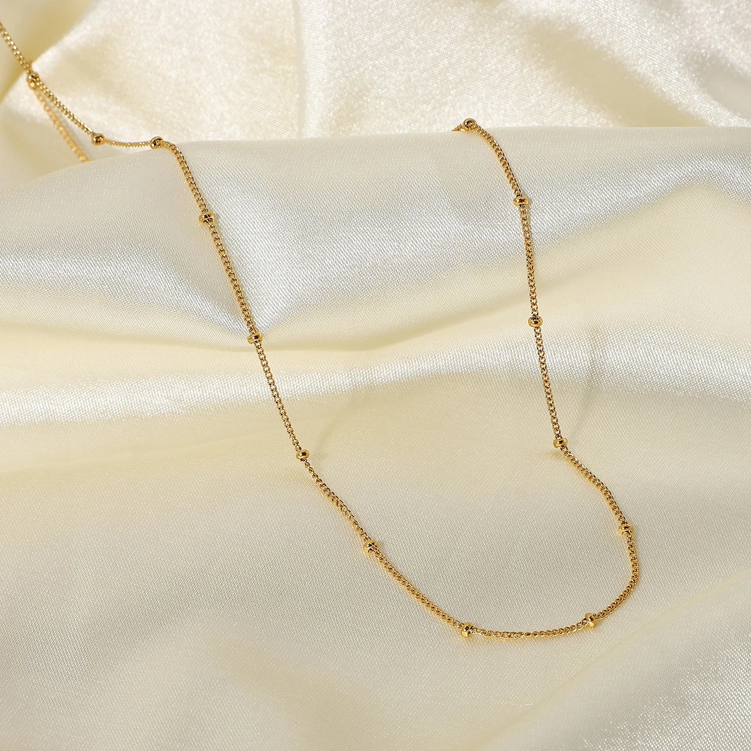 Gold Satellite Bead Chain Necklace | Dainty 18K PVD Stainless Steel Layering Jewelry
