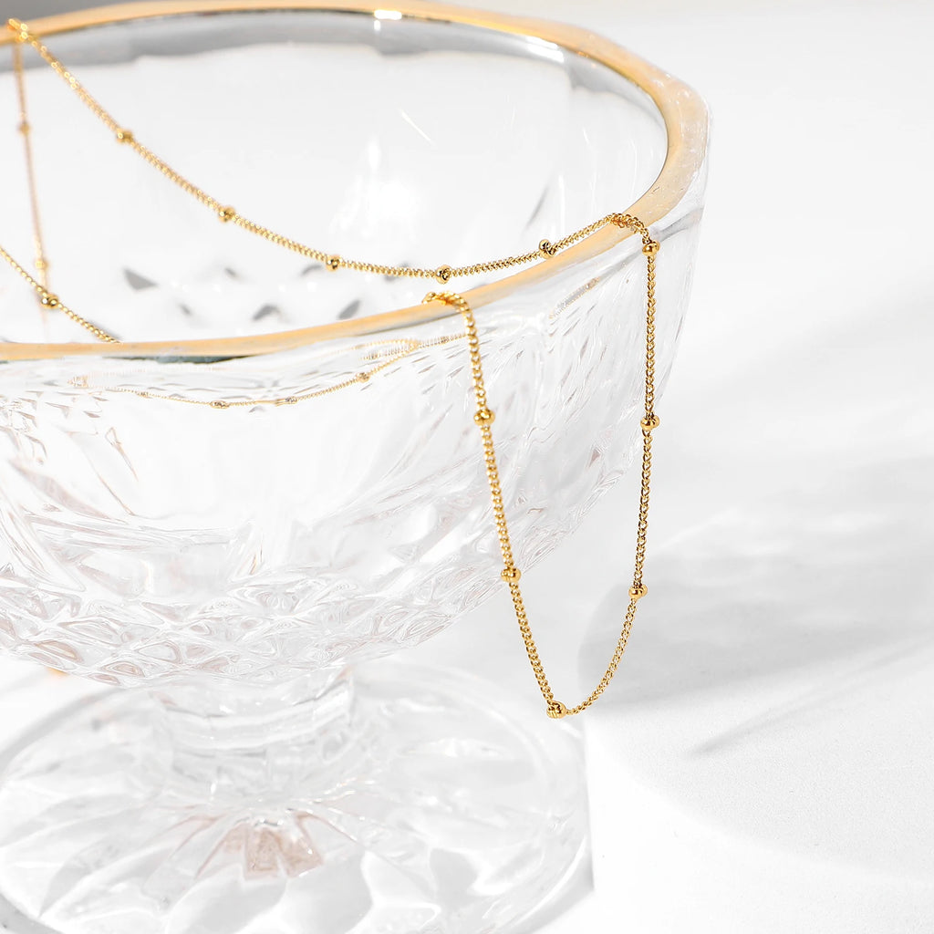 Gold Satellite Bead Chain Necklace | Dainty 18K PVD Stainless Steel Layering Jewelry