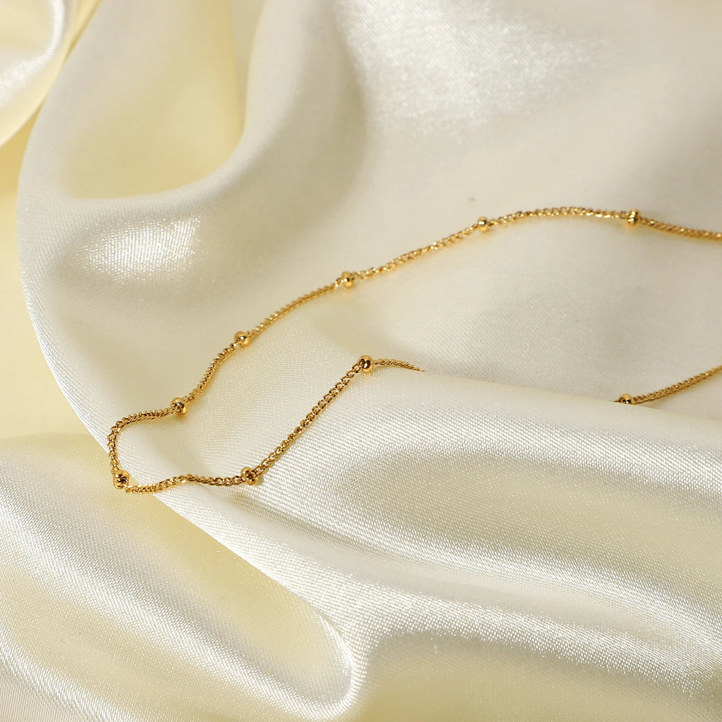 Gold Satellite Bead Chain Necklace | Dainty 18K PVD Stainless Steel Layering Jewelry