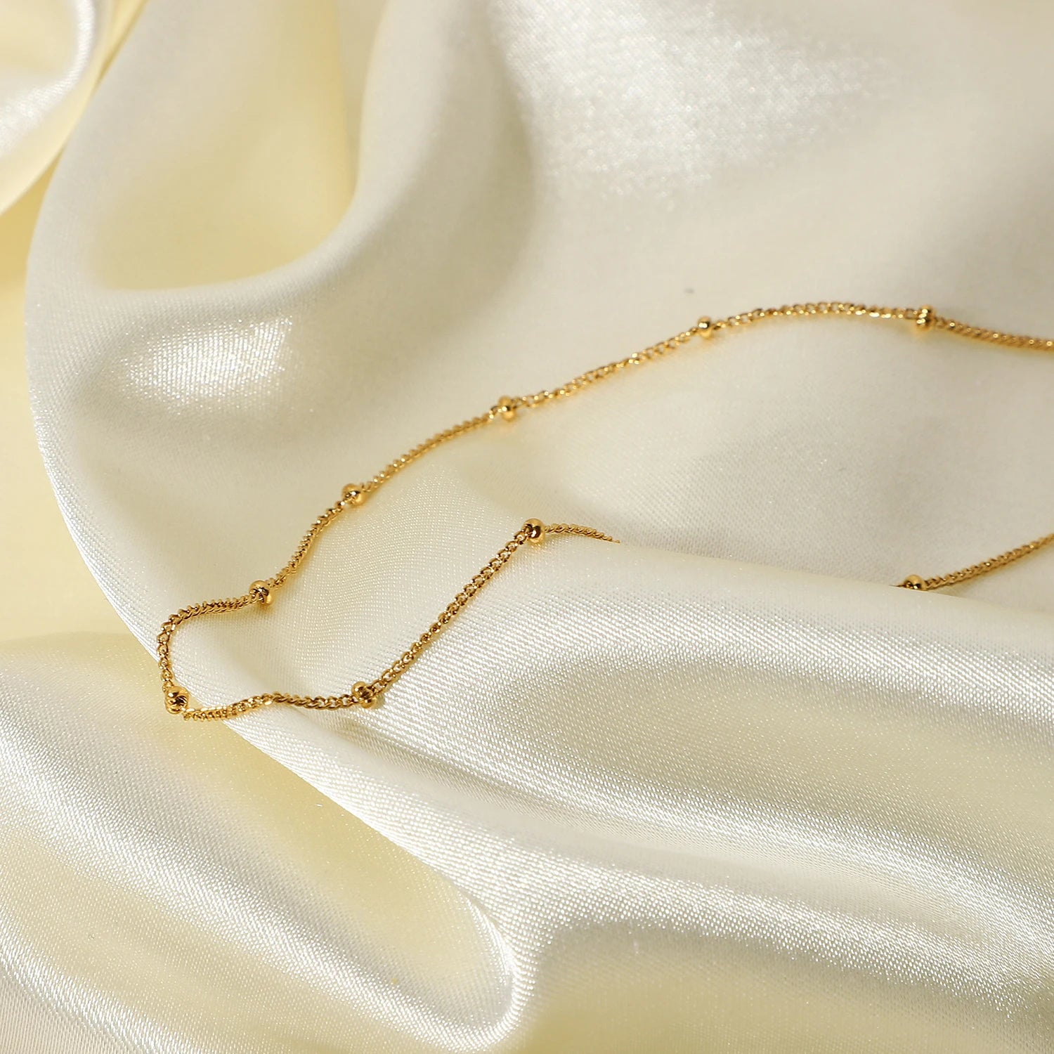Gold Satellite Bead Chain Necklace | Dainty 18K PVD Stainless Steel Layering Jewelry