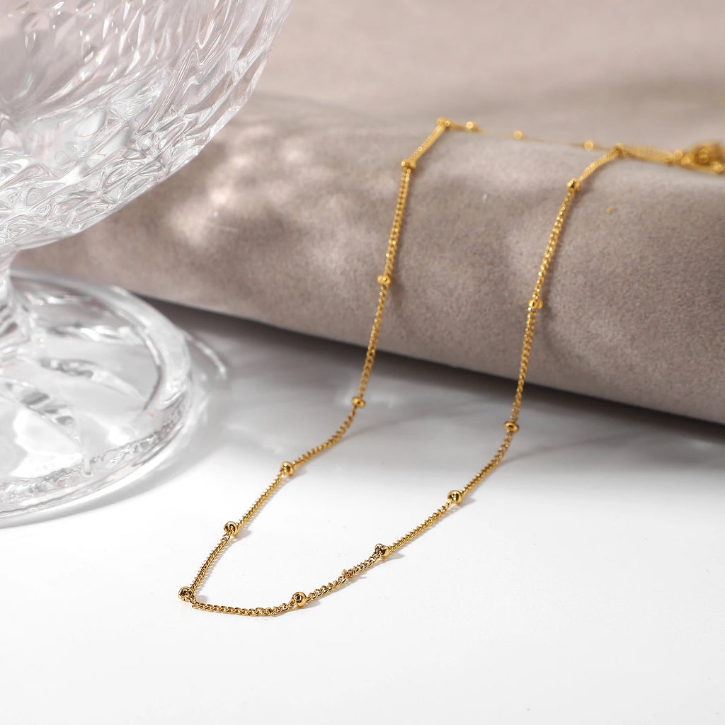Gold Satellite Bead Chain Necklace | Dainty 18K PVD Stainless Steel Layering Jewelry
