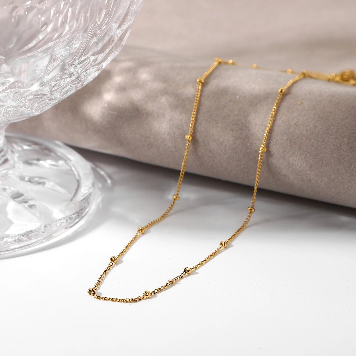 Gold Satellite Bead Chain Necklace | Dainty 18K PVD Stainless Steel Layering Jewelry