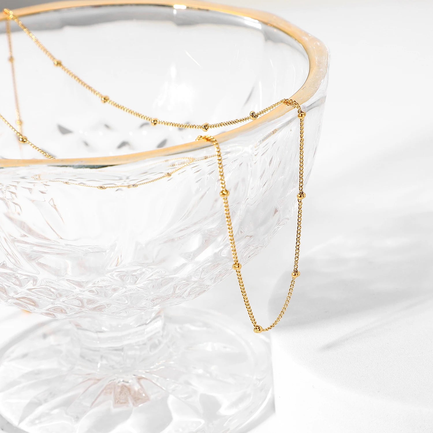 Gold Satellite Bead Chain Necklace | Dainty 18K PVD Stainless Steel Layering Jewelry