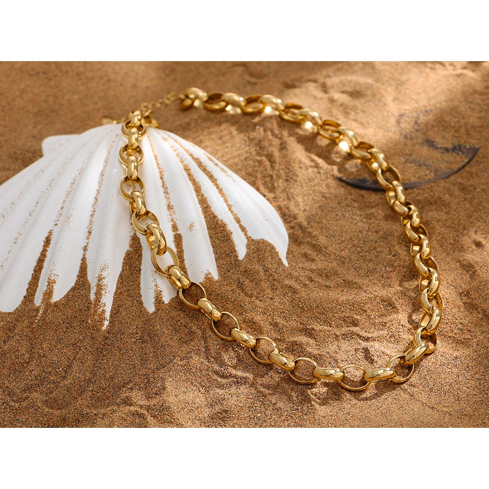 Chunky Gold Belcher Chain Necklace | 18K Gold Plated Stainless Steel Statement Jewelry