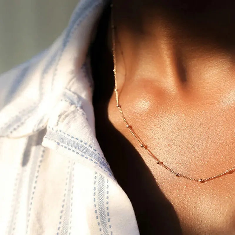Gold Satellite Bead Chain Necklace | Dainty 18K PVD Stainless Steel Layering Jewelry
