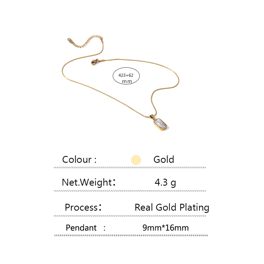 Black Enamel Rectangle Pendant Necklace | Double-Sided 18K Gold Snake Chain Jewelry