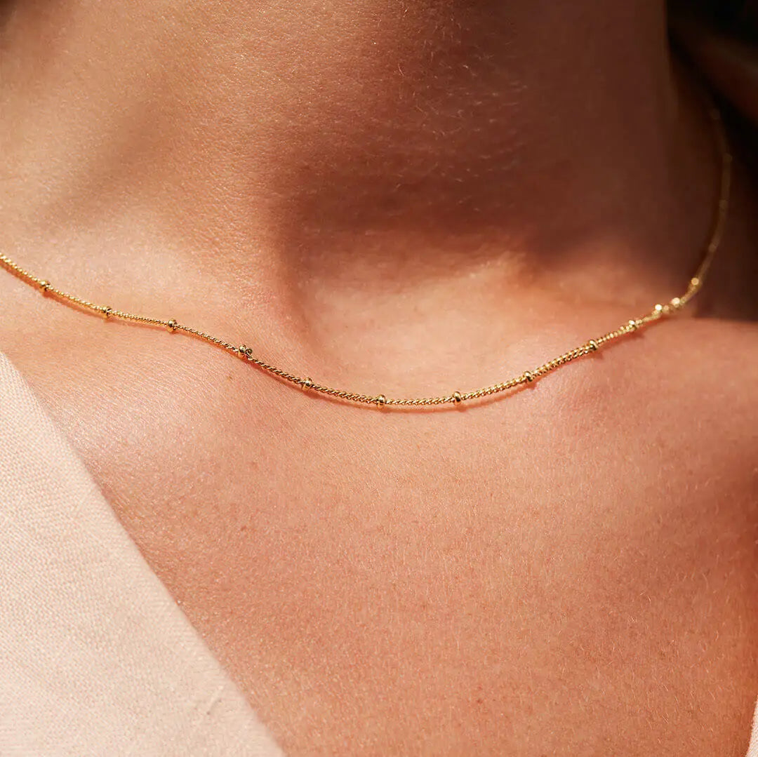 Gold Satellite Bead Chain Necklace | Dainty 18K PVD Stainless Steel Layering Jewelry