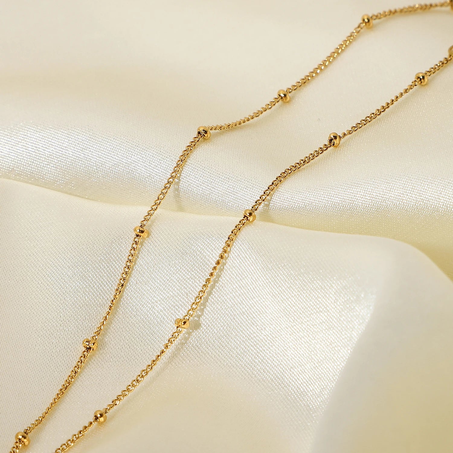 Gold Satellite Bead Chain Necklace | Dainty 18K PVD Stainless Steel Layering Jewelry