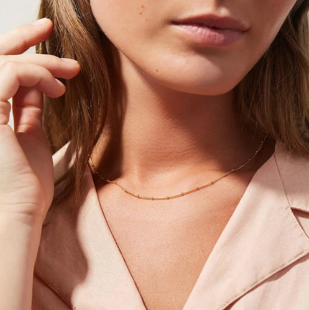 Gold Satellite Bead Chain Necklace | Dainty 18K PVD Stainless Steel Layering Jewelry