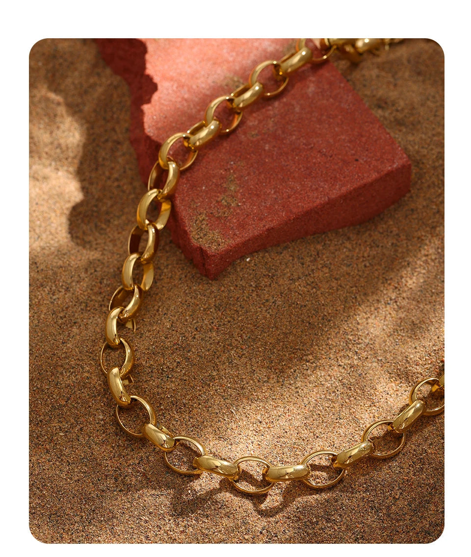 Chunky Gold Belcher Chain Necklace | 18K Gold Plated Stainless Steel Statement Jewelry