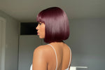 Load image into Gallery viewer, 10 Inches Reddish Purple Layered Cut Yaki Straight #99J Lace Bob Wig With Bangs
