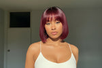 Load image into Gallery viewer, 10 Inches Reddish Purple Layered Cut Yaki Straight #99J Lace Bob Wig With Bangs
