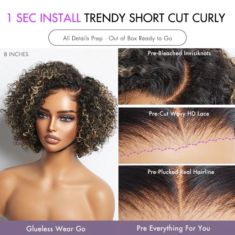 8" Trendy Short Curly Glueless Wig – Minimalist HD Lace | 100% Human Hair