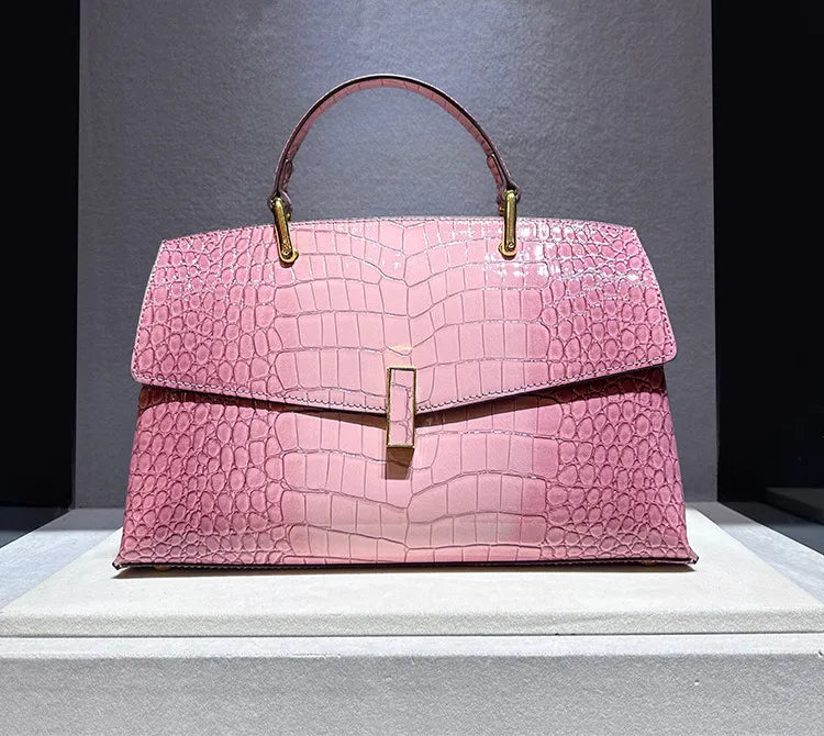 Shell-Shaped Crocodile Pattern Leather Bag – Luxe Texture, Bold Silhouette