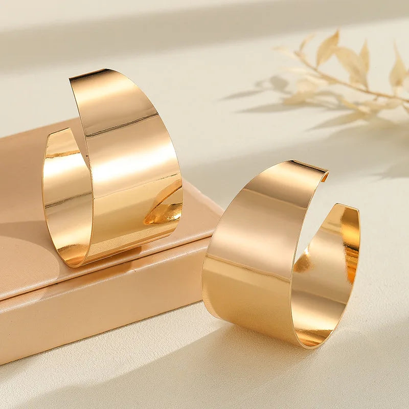 Large Gold-Plated Wide Hoop Earrings – Bold Shine, Timeless Edge