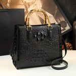 Load image into Gallery viewer, Crocodile Pattern Genuine Leather Structured Bag with Bamboo Handles
