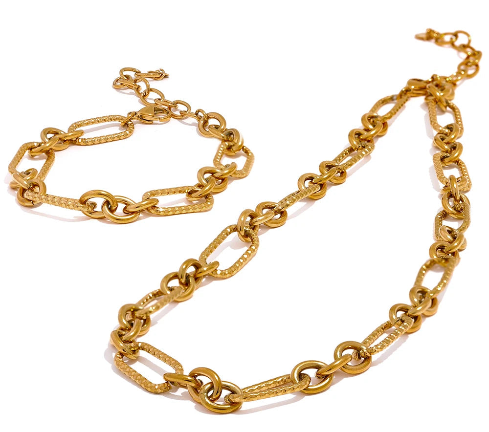 Chunky Mixed Link Chain Necklace & Bracelet Set | 18K PVD Gold & Silver Stainless Steel