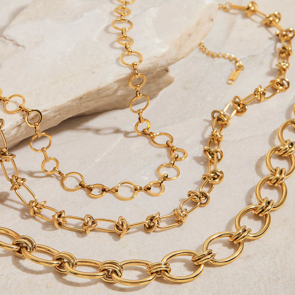 Layered Gold Chain Necklace Set | 18K PVD Stainless Steel Link Chain Jewelry