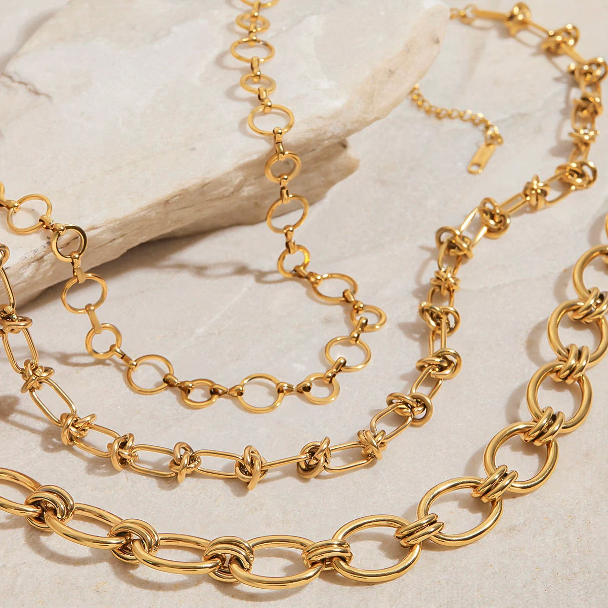 Layered Gold Chain Necklace Set | 18K PVD Stainless Steel Link Chain Jewelry