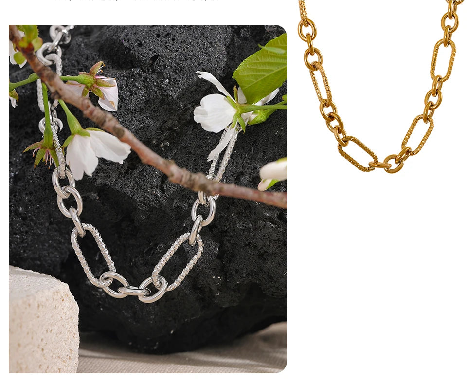 Chunky Mixed Link Chain Necklace & Bracelet Set | 18K PVD Gold & Silver Stainless Steel