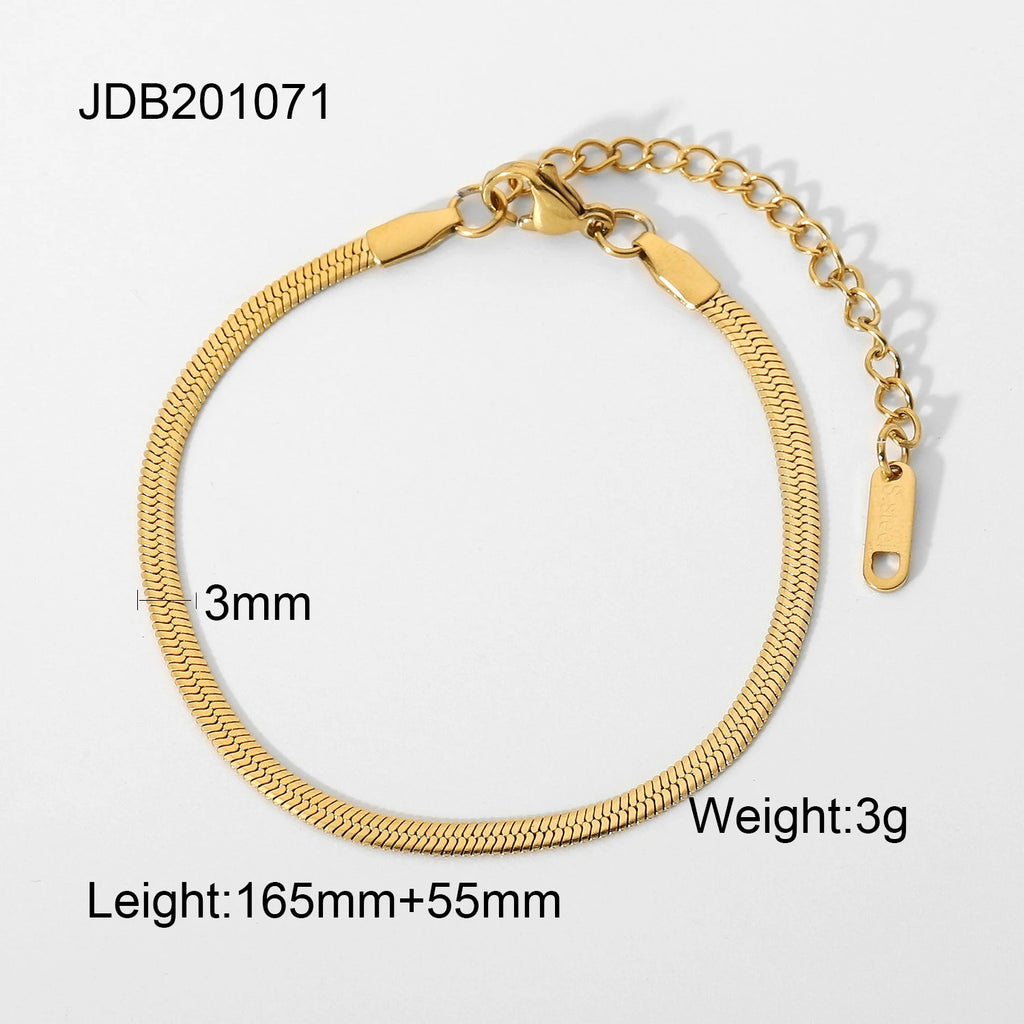 Flat Herringbone Snake Chain Bracelet | 18K Gold | 3mm | The PM Edit