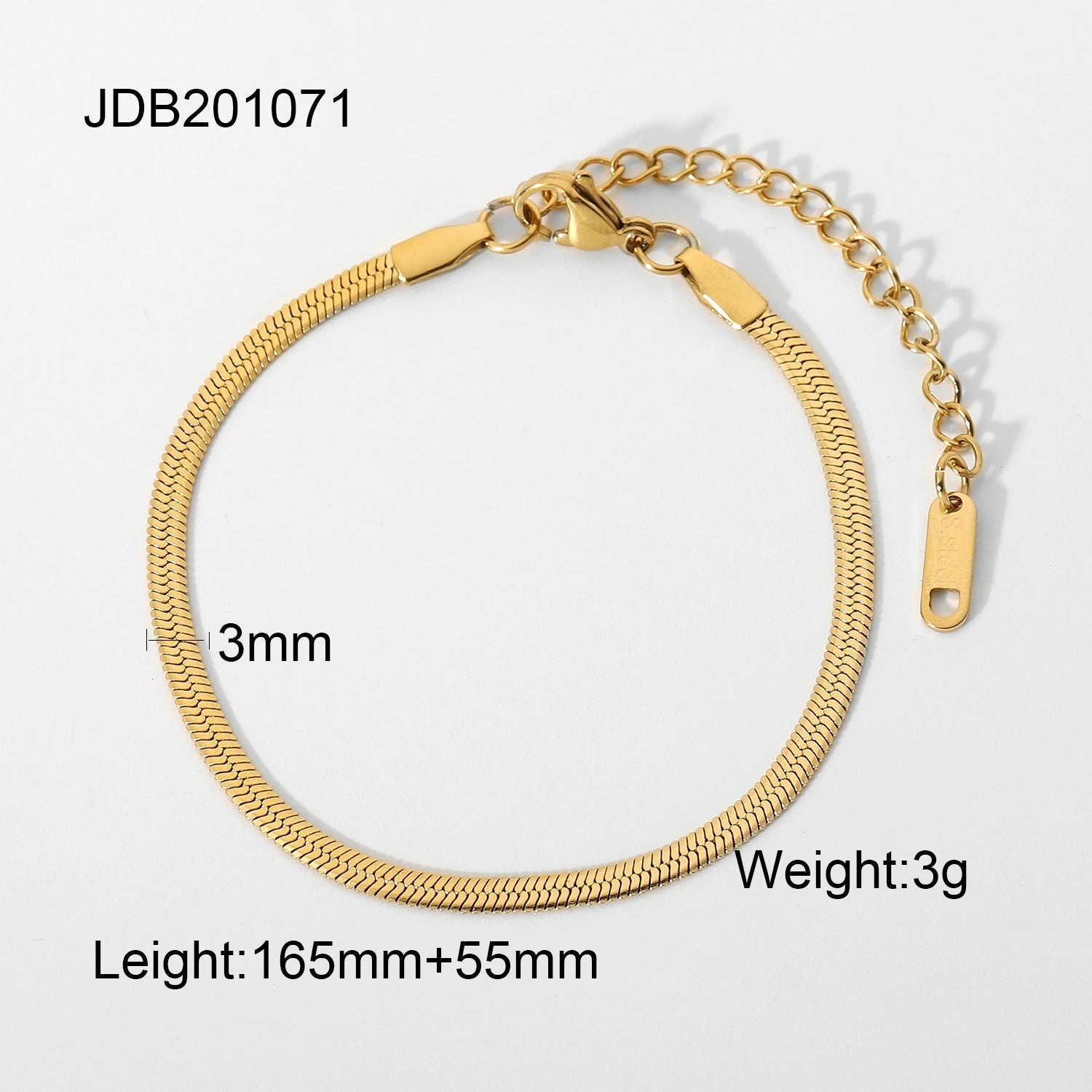 Flat Herringbone Snake Chain Bracelet | 18K Gold | 3mm | The PM Edit