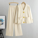 Load image into Gallery viewer, 2-Piece Knit Lounge Set with Gold Button Detail – Cozy Meets Chic
