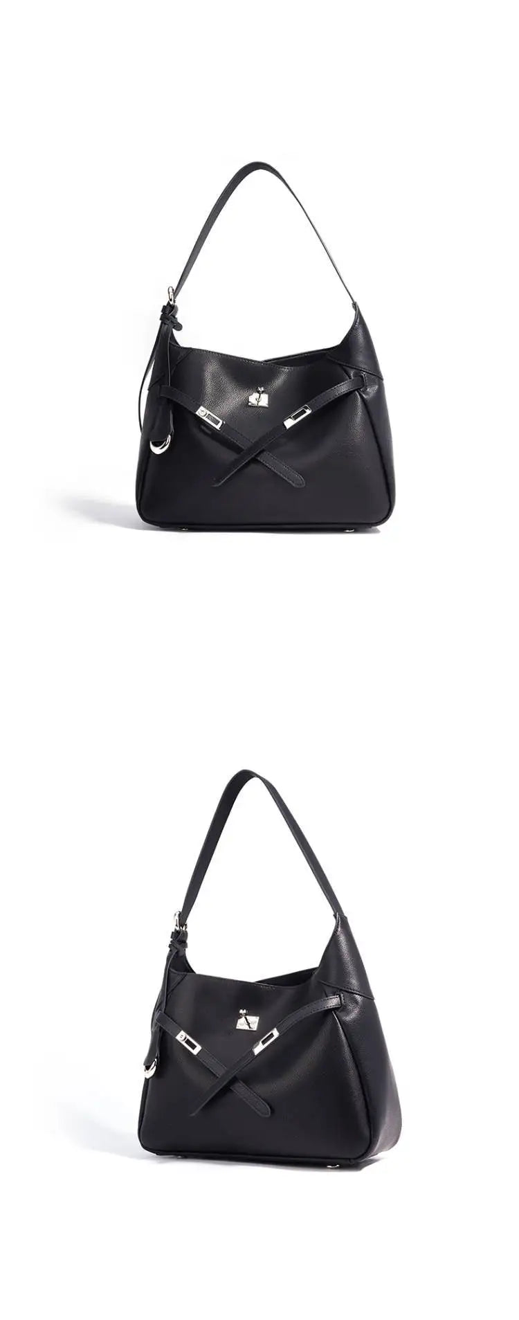 Buckle Cowhide Leather Baguette Shoulder Bag | Underarm Tote