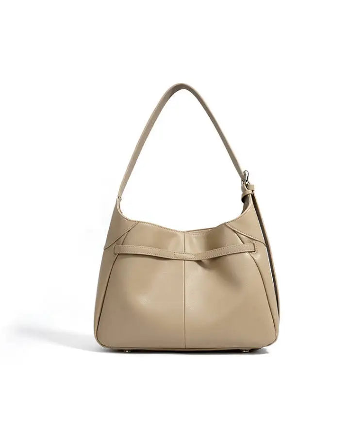 Buckle Cowhide Leather Baguette Shoulder Bag | Underarm Tote