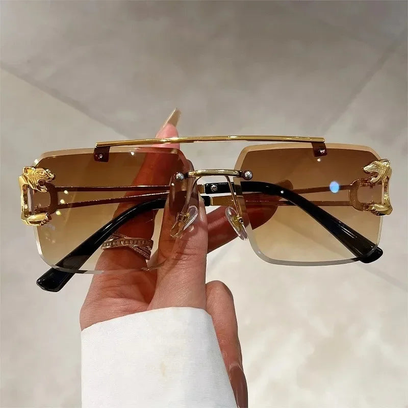 Panther Temple Rimless Square Sunglasses
