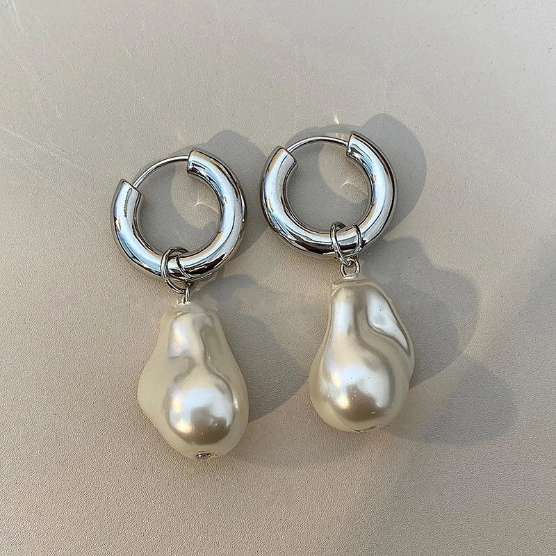 Baroque Pearl Huggie Drop Earrings