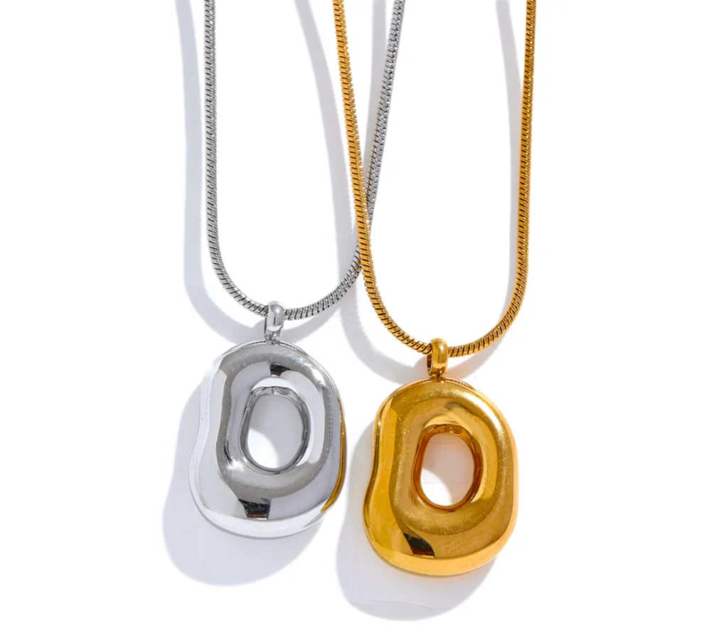 Chunky Hollow Geometric Pendant Necklace | 18K PVD Gold & Silver Stainless Steel Statement Jewelry