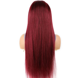 Wear Go Straight 99j Burgundy Glueless HD Lace Closure Lace Front Human Hair Wig. 6x4 Pre-Cut Pre-Plucked.