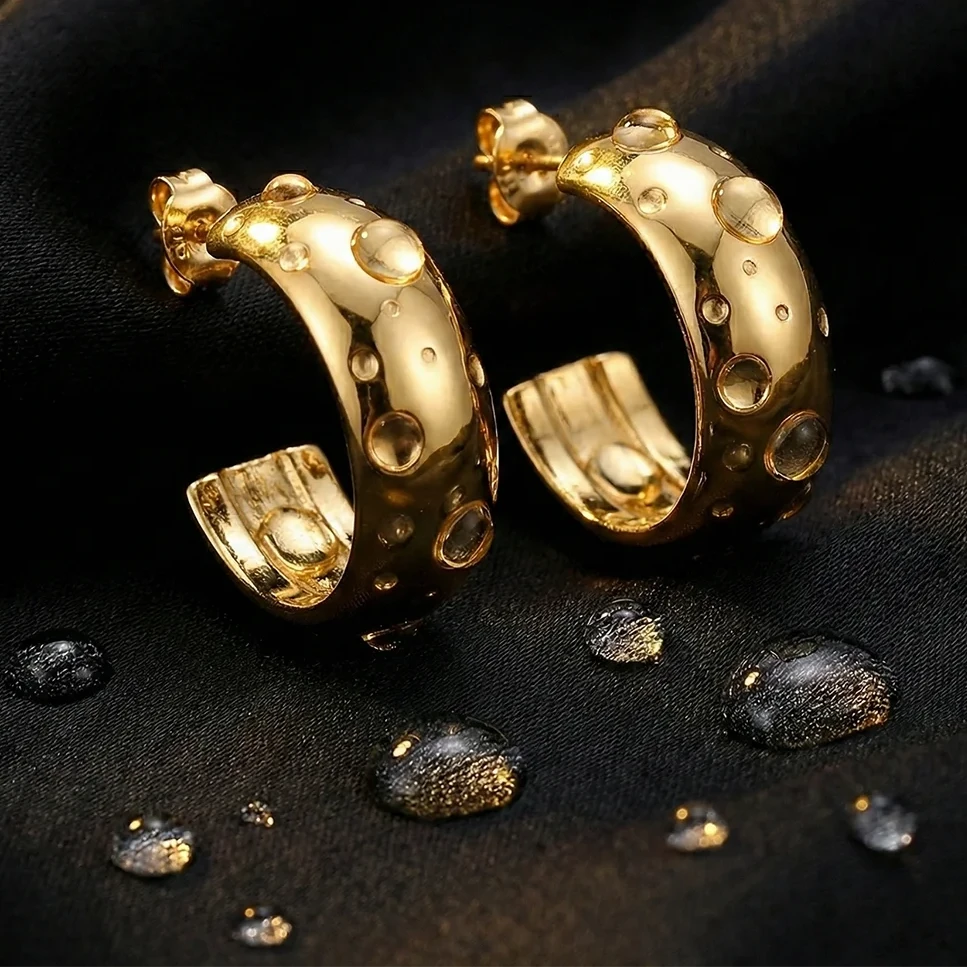 Chunky Gold Dome Hoop Earrings | Waterproof PVD Stainless Steel Minimalist Jewelry