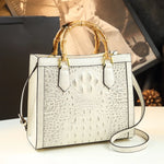 Load image into Gallery viewer, Crocodile Pattern Genuine Leather Structured Bag with Bamboo Handles
