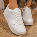 White Platform Sneakers – Chunky Lace-Up PU Leather Shoes for Women