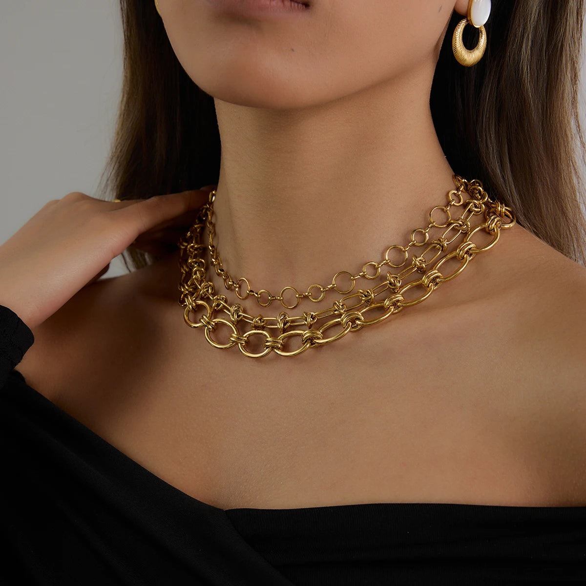 Layered Gold Chain Necklace Set | 18K PVD Stainless Steel Link Chain Jewelry