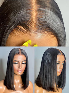 13x4 Lace Front Human Hair Wig. Transparent Lace Frontal Wig. Short Bob Wig. Glueless Remy Straight Natural Wig.