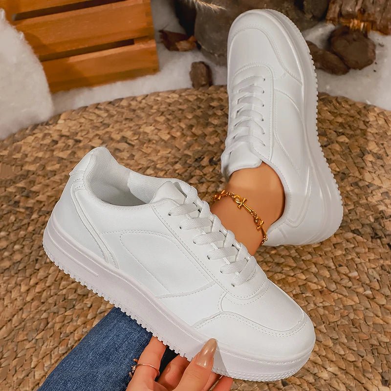 White Platform Sneakers – Chunky Lace - Up PU Leather Shoes for Women - The PM Edit