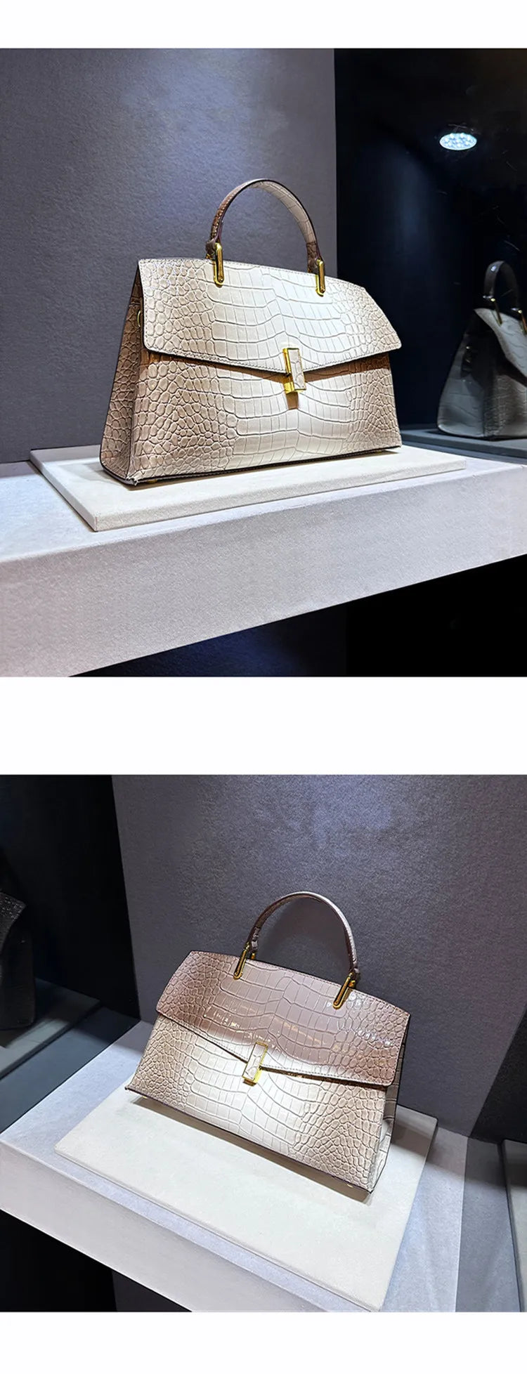 Shell-Shaped Crocodile Pattern Leather Bag – Luxe Texture, Bold Silhouette