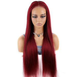 Wear And Go Glueless Brazilian Straight 99j Burgundy Lace Front 6x4 Preplucked Human Wig