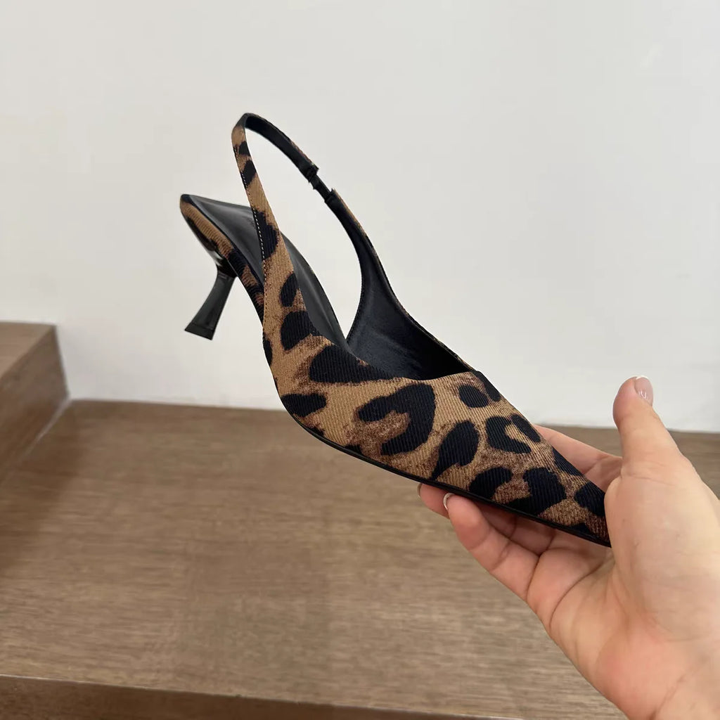 Pointed-Toe Slingback Kitten Heels