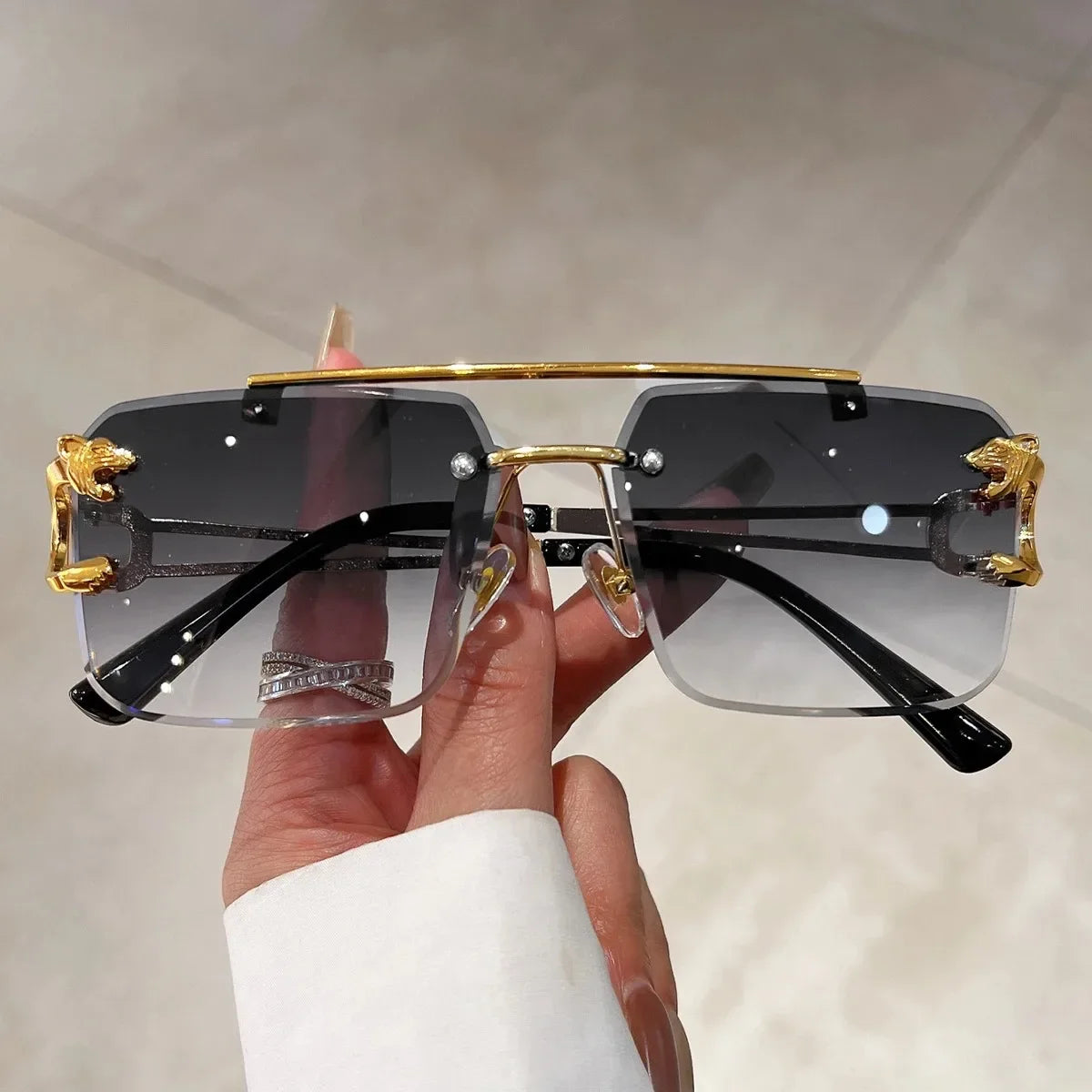 Panther Temple Rimless Square Sunglasses