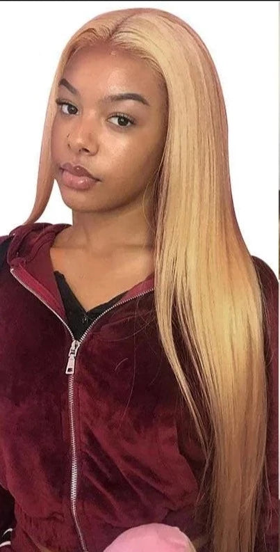 Wear And Go Honey Blonde  Glueless HD Straight Lace Front Wig. Human Hair #27 Color Pre Cut PrePlucked Closure Wig.