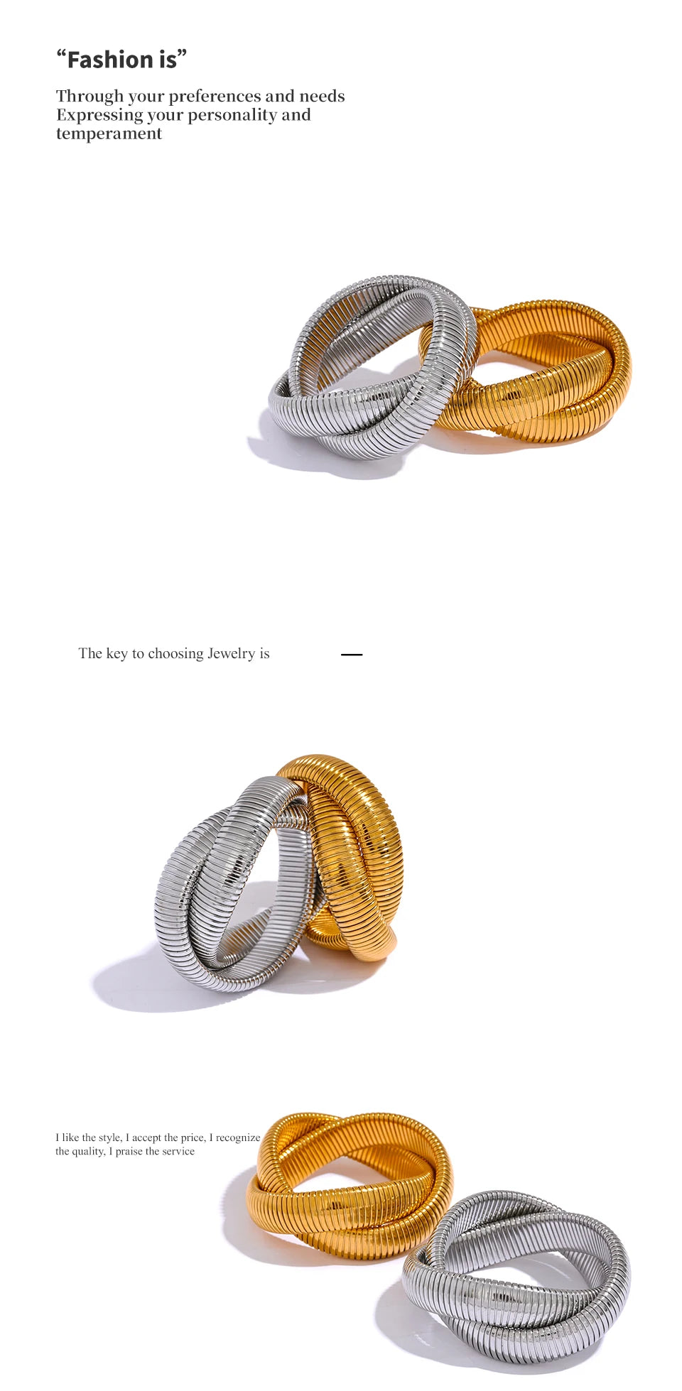 Chunky Ribbed Omega Tube Bangle Bracelet | 18K PVD Gold & Silver Stainless Steel Jewelry