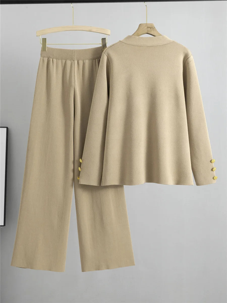 2-Piece Knit Lounge Set with Gold Button Detail – Cozy Meets Chic