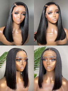 13x4 Lace Front Human Hair Wig. Transparent Lace Frontal Wig. Short Bob Wig. Glueless Remy Straight Natural Wig.